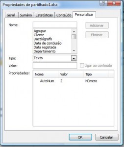 Excel propriedades do livro - autonum