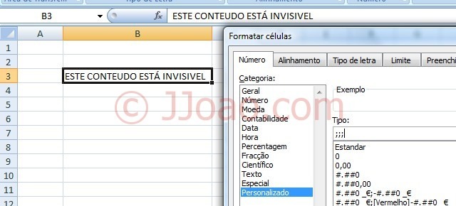 Ocultar Conteudo Celula Excel - Formato