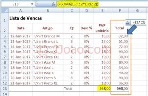 Criar formula de matriz - apurar valor total de vendas